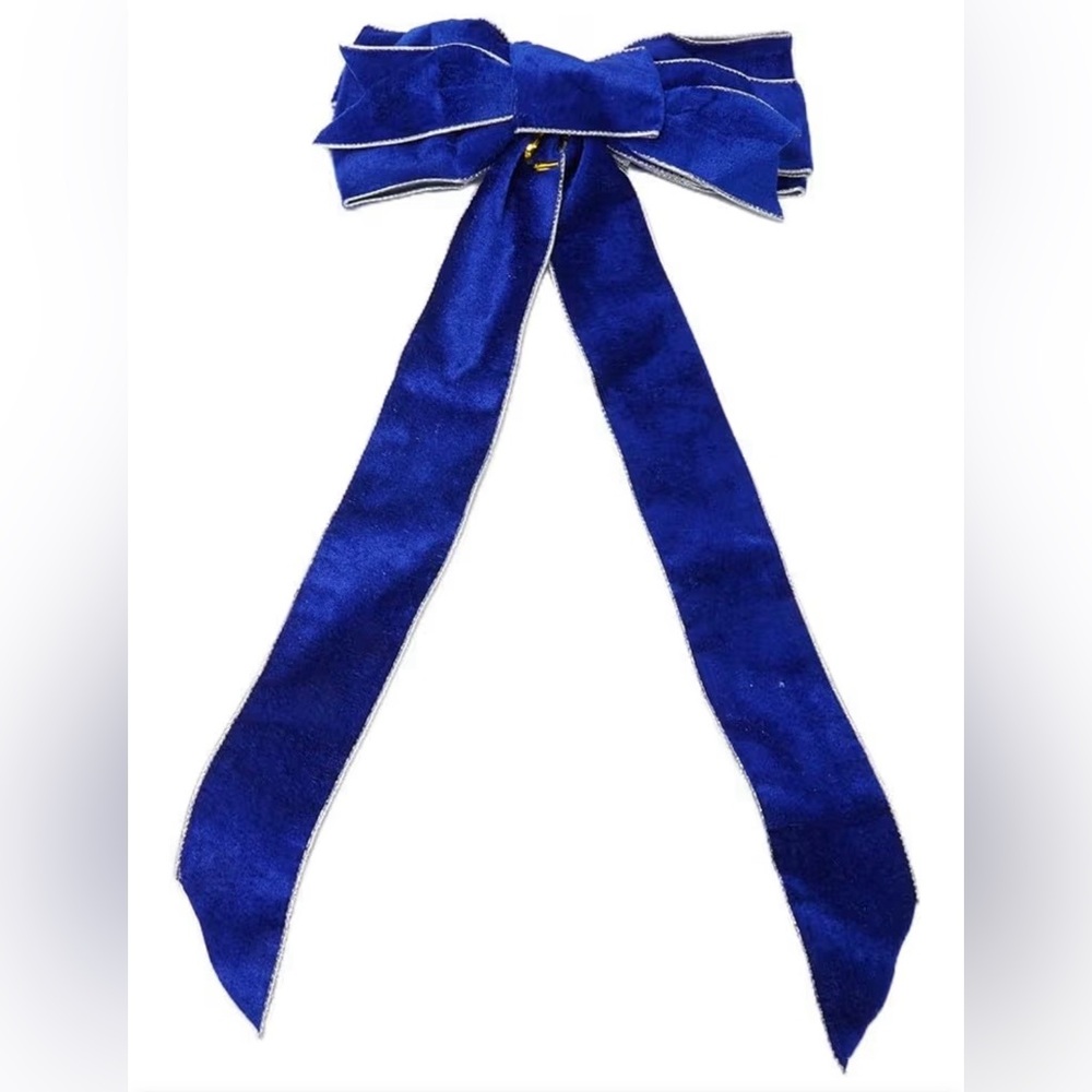 Royal Blue Velvet Ribbon Bow with Silver Trim
